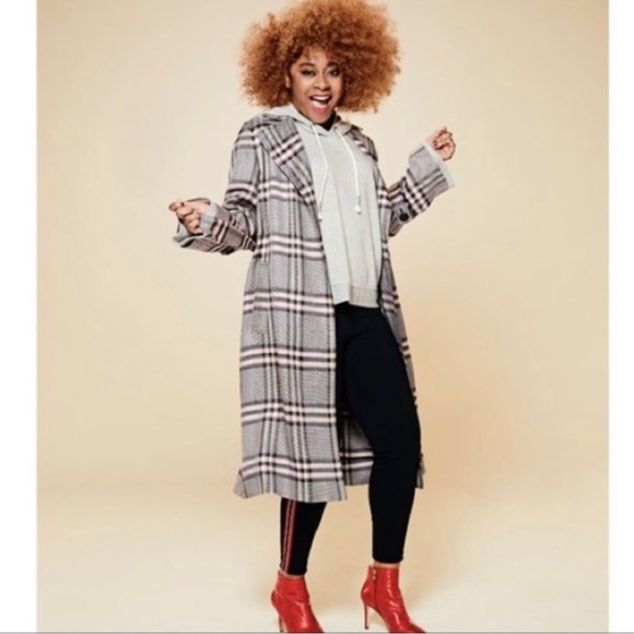 LEWIT BOLD Multi-Plaid Belted Lightweight Trench-Coat Long Duster NavyNight SzL - Picture 5 of 11